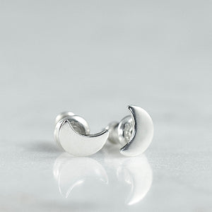 Crescent moon stud earrings in sterling silver