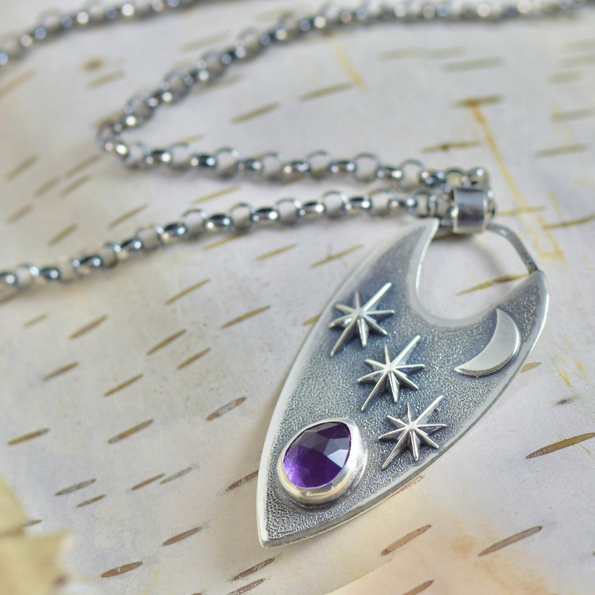 One of a kind, Faceted Amethyst on sterling silver rolo chain, February birthstone