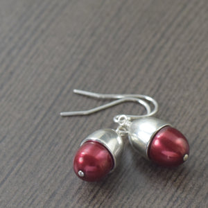 Ruby Red Freshwater pearl dangle earrings