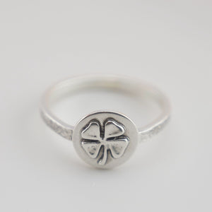 Silver four leaf Clover lucky ring, Size 7