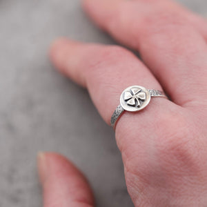 Silver four leaf Clover lucky ring, Size 7