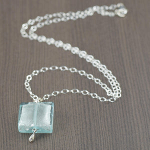 Aquamarine blue Murano glass pendant necklace, March Birthstone