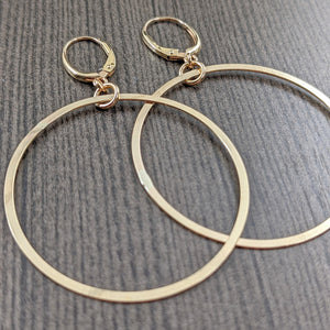 Large gold hoop earrings, Gold earwires with gold filled 2 inch hoop dangles