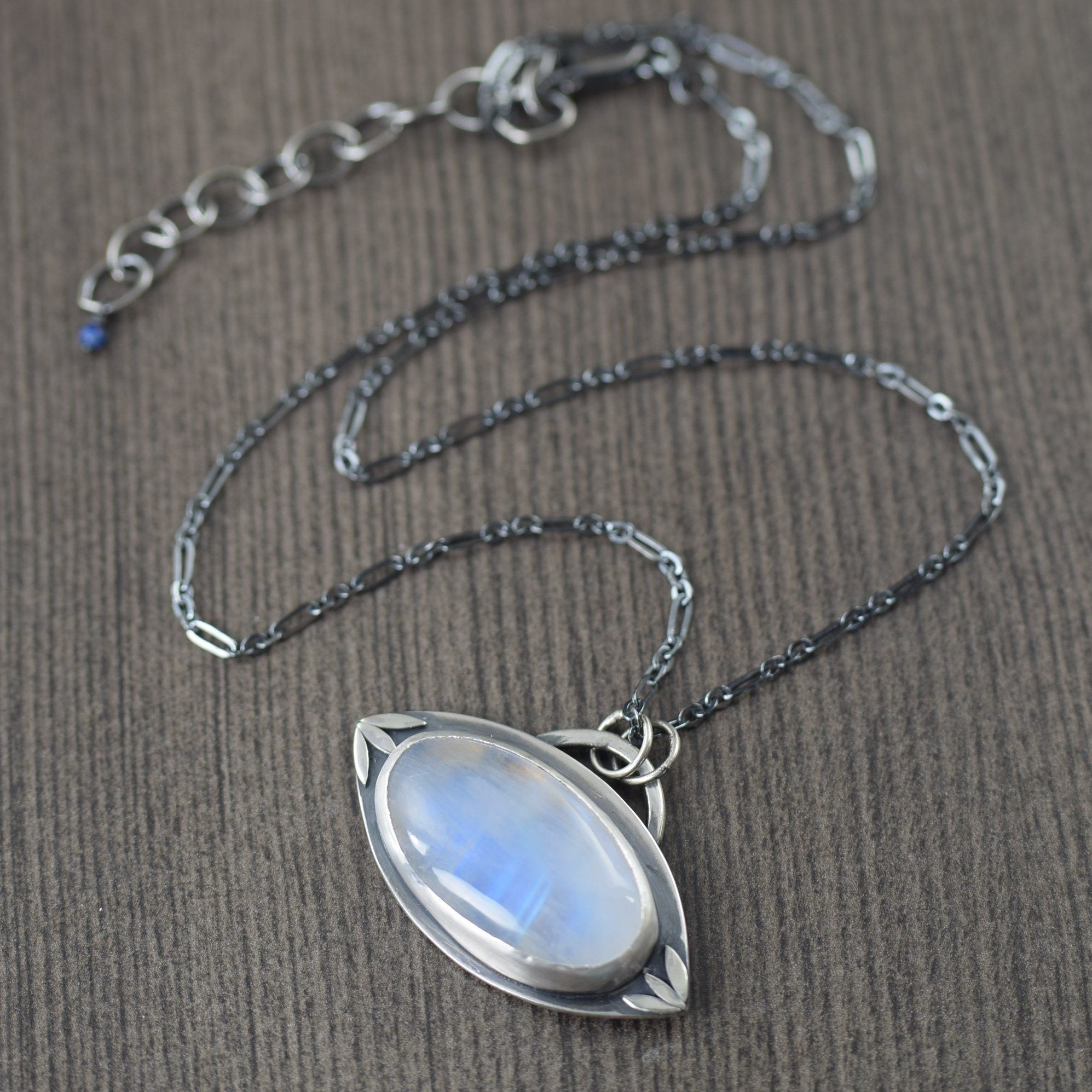 Moonstone sterling silver hand fabricated pendant necklace