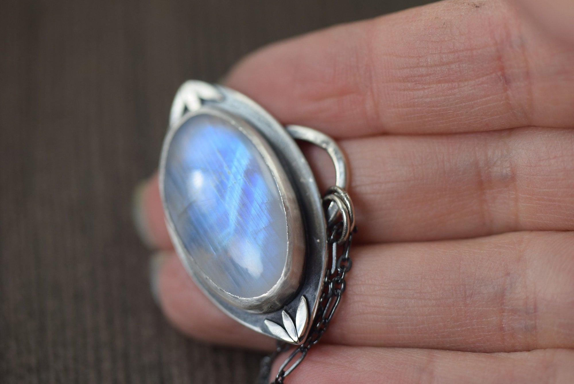 Moonstone sterling silver hand fabricated pendant necklace