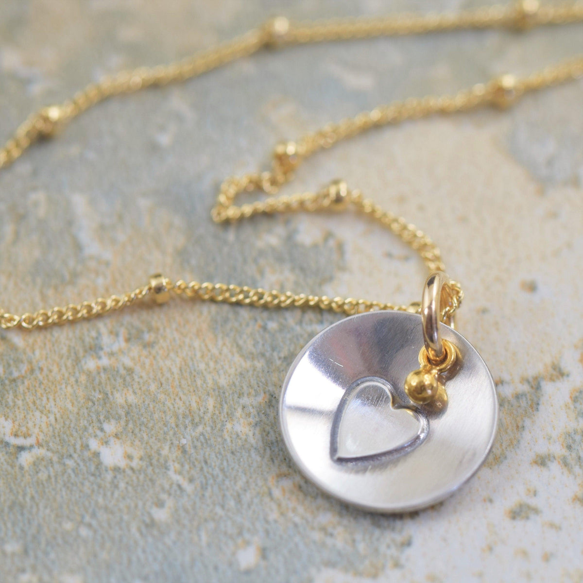 Sterling silver and Gold filled Heart necklace on satellite chain
