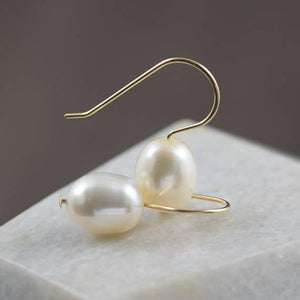 White freshwater pearl drop earrings on gold filled earwires