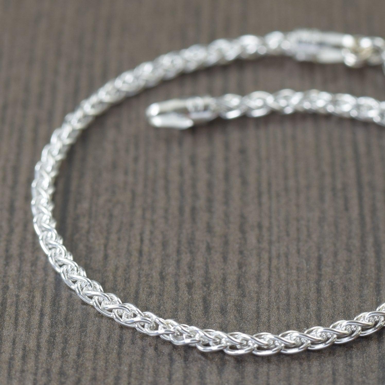 .925 Sterling Silver Wheat chain bracelet, unisex Italian chain. 7 or 8 inch length