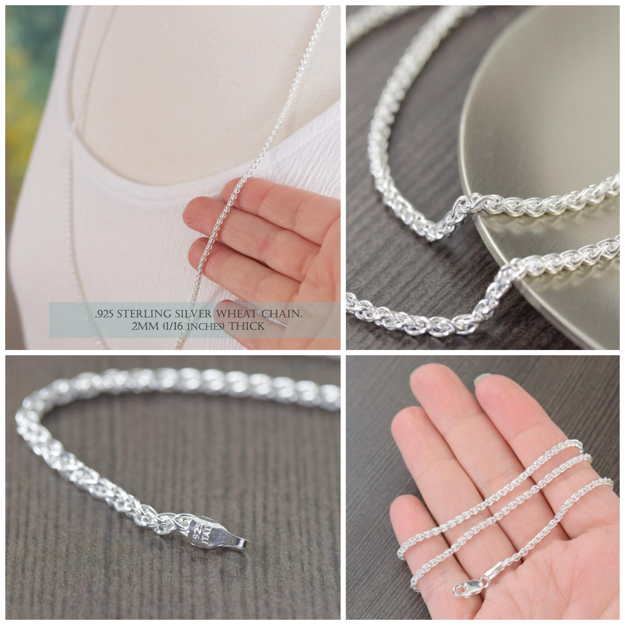 925 Sterling Silver Wheat chain, unisex sterling silver chain, 2mm thick chain, 7 inch, 8 inch, 16 inch, 20 inch and 30 inch