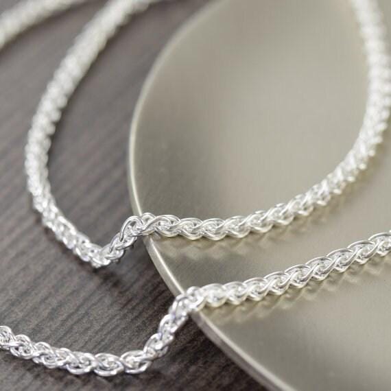 925 Sterling Silver Wheat chain, unisex sterling silver chain, 2mm thick chain, 7 inch, 8 inch, 16 inch, 20 inch and 30 inch