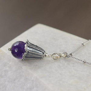 Amethyst birthstone necklace on sterling silver satellite chain, Aquarius or Pieces February birthstone