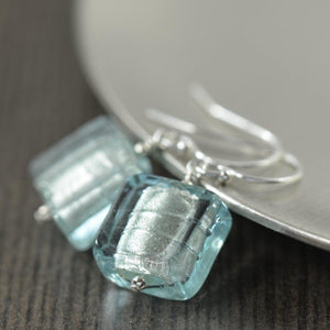 Aquamarine earrings in Blue Murano glass, March birthstone