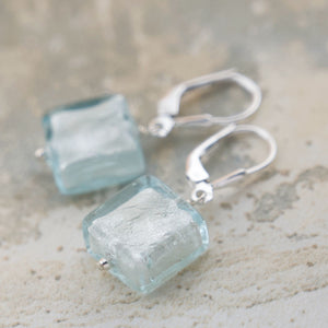 Aquamarine earrings in Blue Murano glass, March birthstone