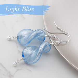 Blue Murano glass Twist design dangle earrings, gifts for her, 3 Colors, Pick One