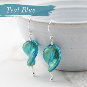 Blue Murano glass Twist design dangle earrings, gifts for her, 3 Colors, Pick One