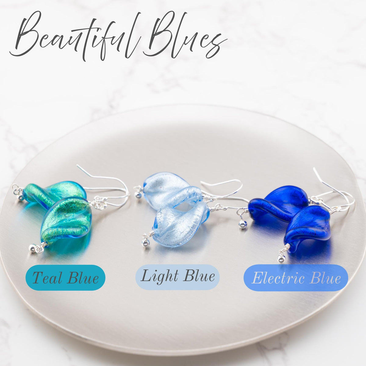 Blue Murano glass Twist design dangle earrings, gifts for her, 3 Colors, Pick One