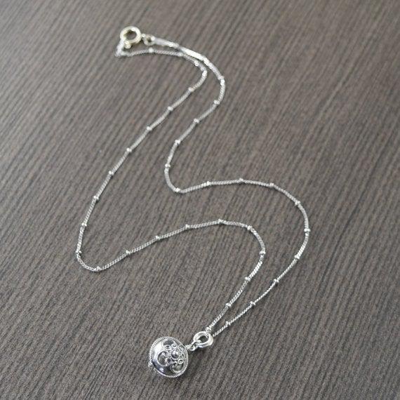 Boho necklace Bali style rounded disc pendant on sterling silver satellite chain by Katy Mims