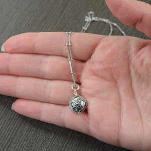 Boho necklace Bali style rounded disc pendant on sterling silver satellite chain by Katy Mims