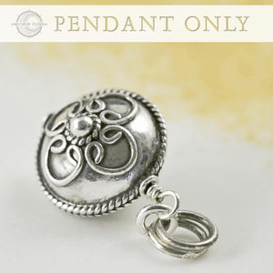 Boho necklace Bali style rounded disc pendant on sterling silver satellite chain by Katy Mims