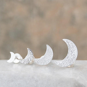 Crescent Moon post stud earrings sterling silver, Lunar celestial moon goddess, You pick the size, gift for her