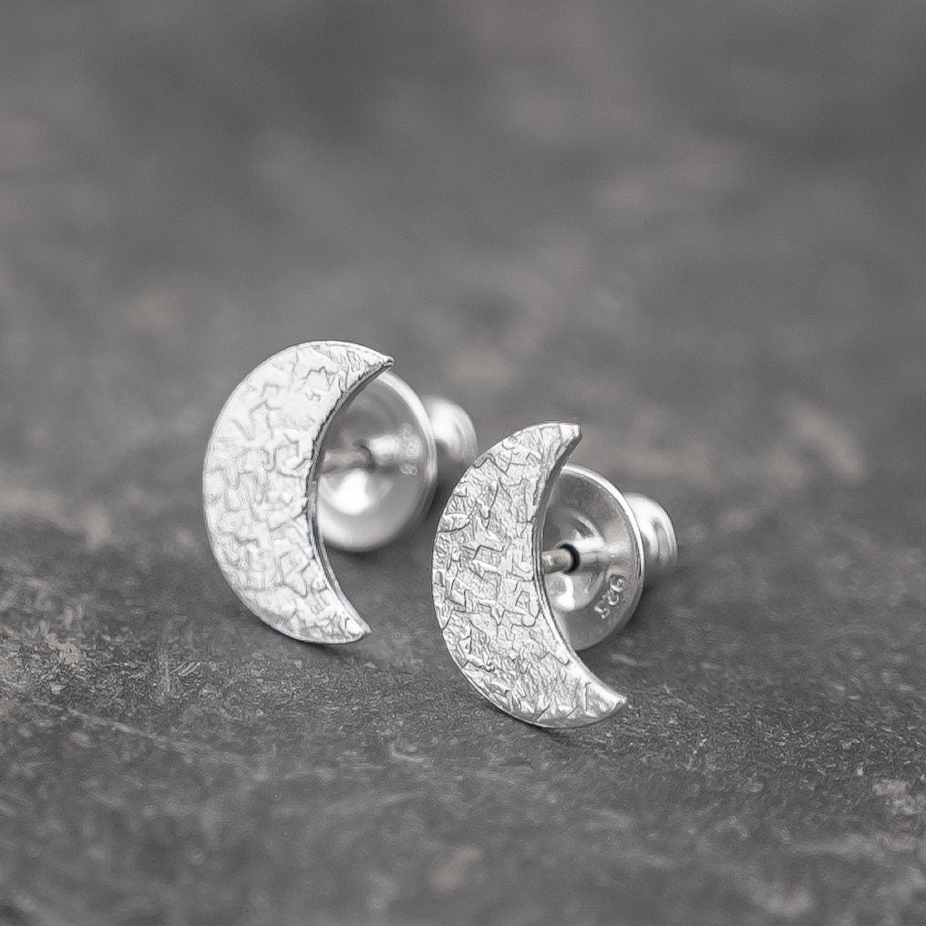 Crescent Moon post stud earrings sterling silver, Lunar celestial moon goddess, You pick the size, gift for her