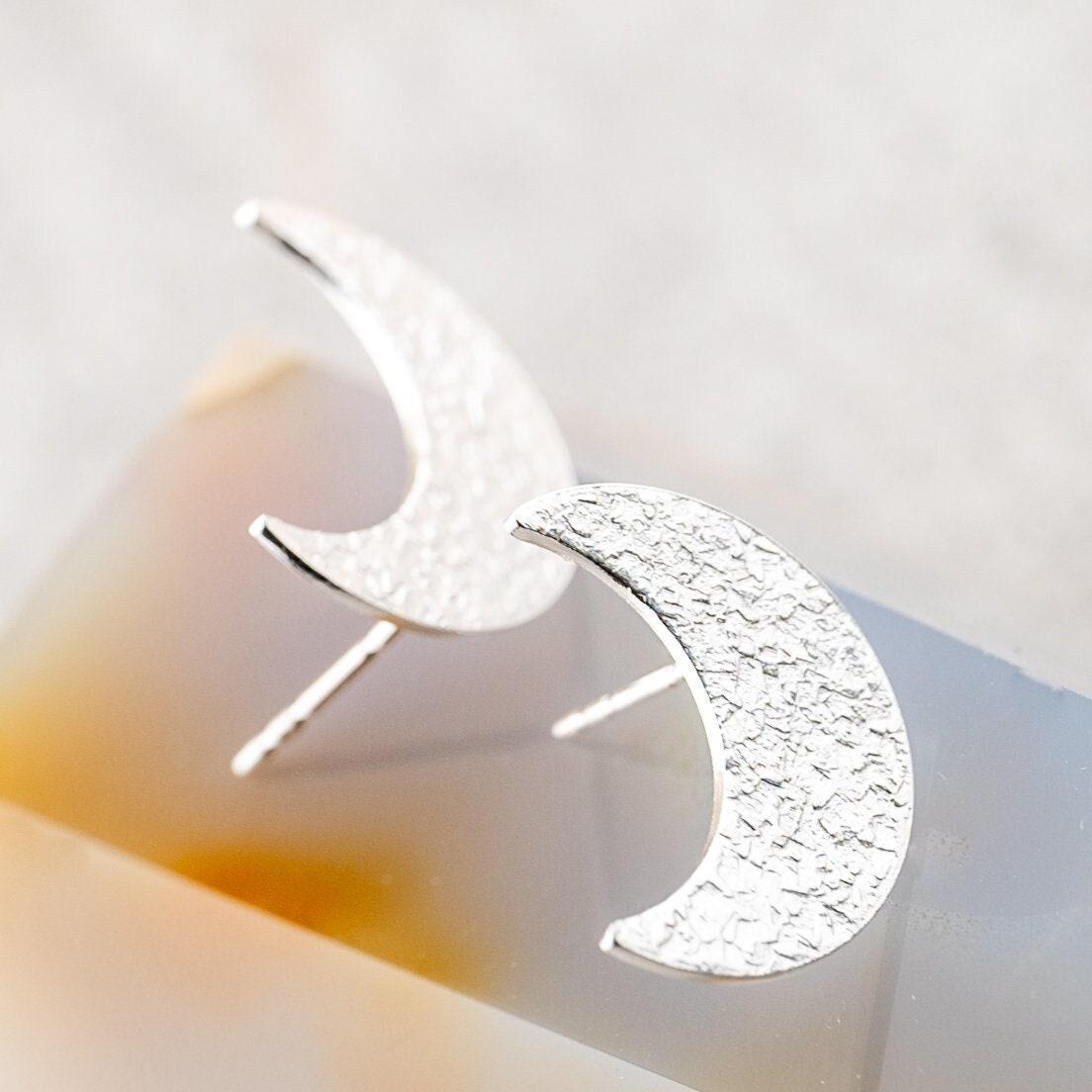 Crescent Moon post stud earrings sterling silver, Lunar celestial moon goddess, You pick the size, gift for her