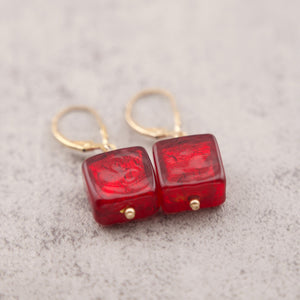 Gold Filled Garnet Red Murano glass earrings