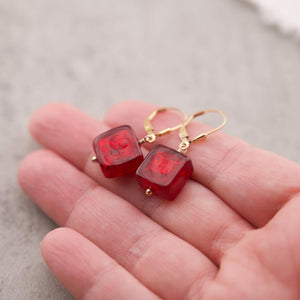 Gold Filled Garnet Red Murano glass earrings