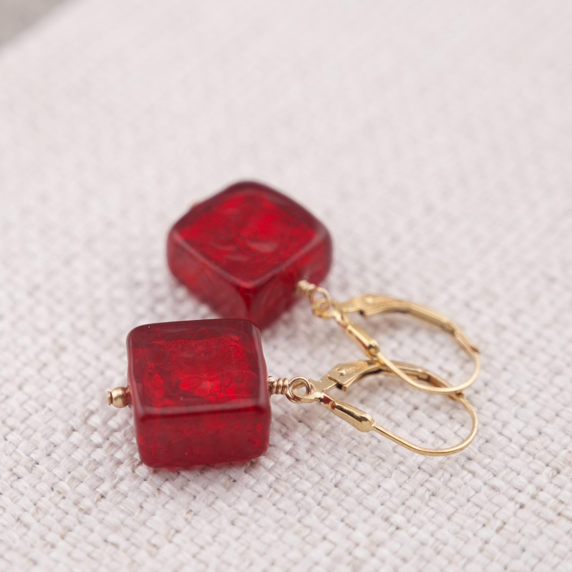 Gold Filled Garnet Red Murano glass earrings