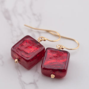 Gold Filled Garnet Red Murano glass earrings