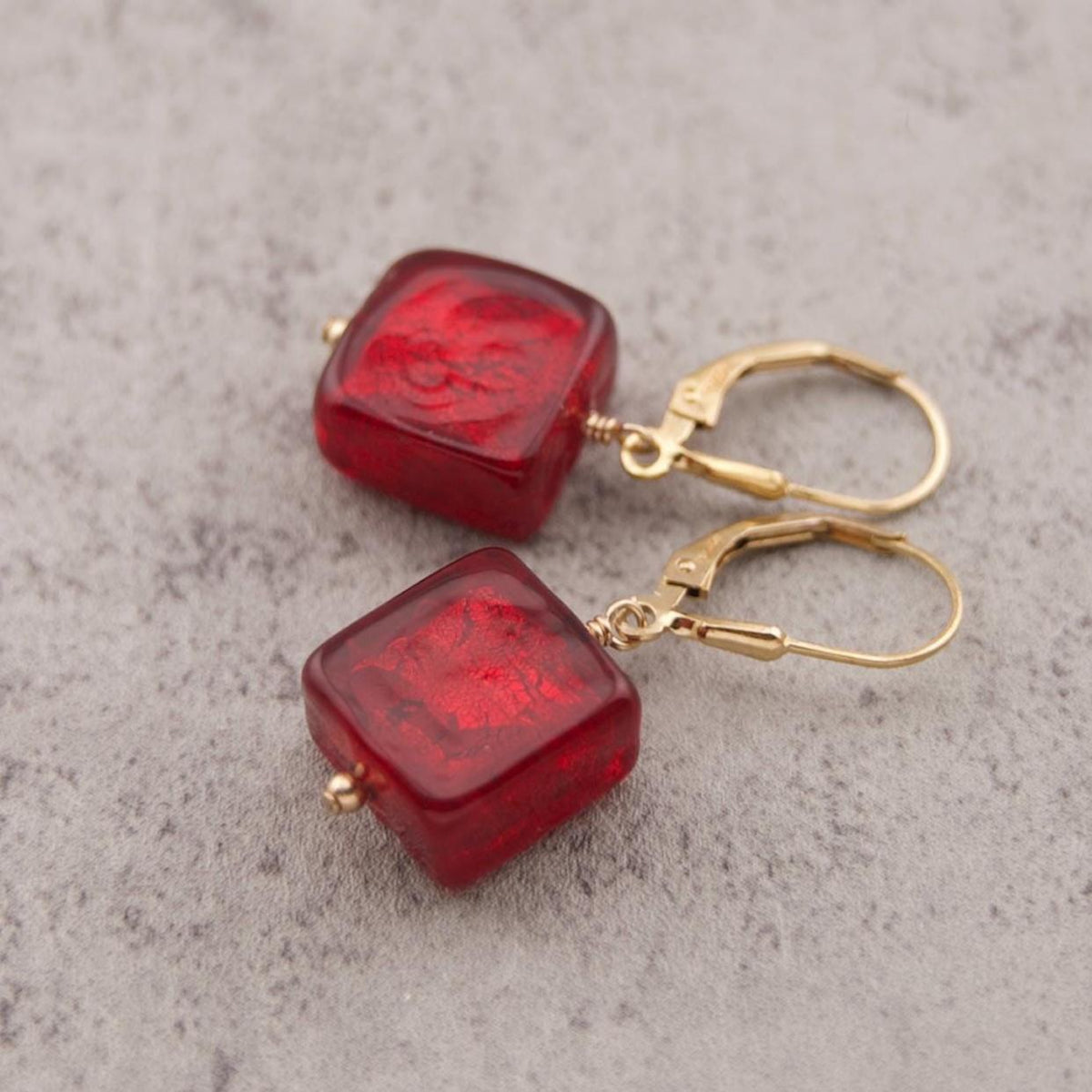 Gold Filled Garnet Red Murano glass earrings