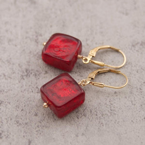 Gold Filled Garnet Red Murano glass earrings