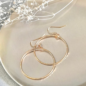 Gold filled hoops with hammered texture, gifts for her