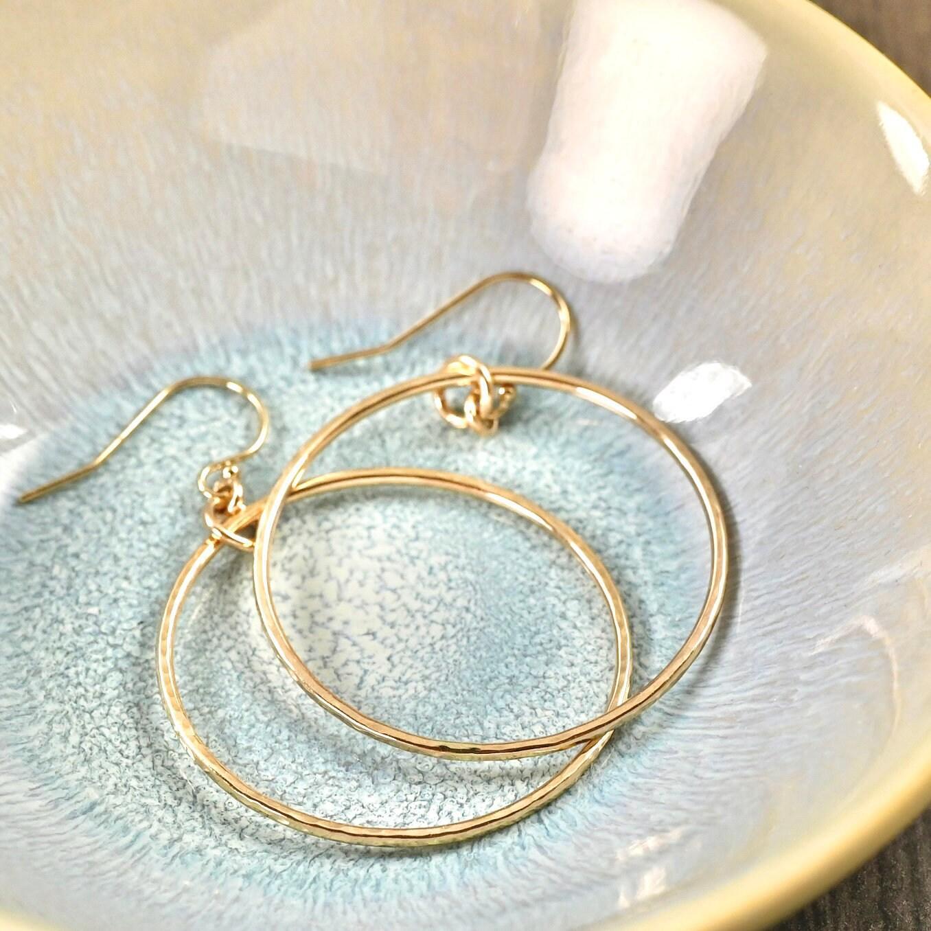 Gold filled hoops with hammered texture, gifts for her