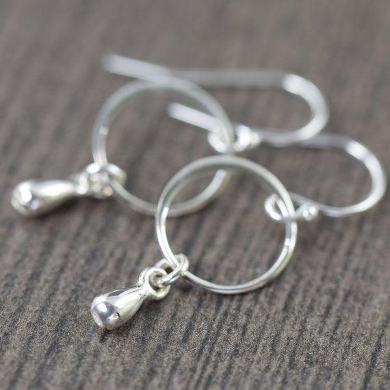 Hoop and teardrop sterling silver earrings