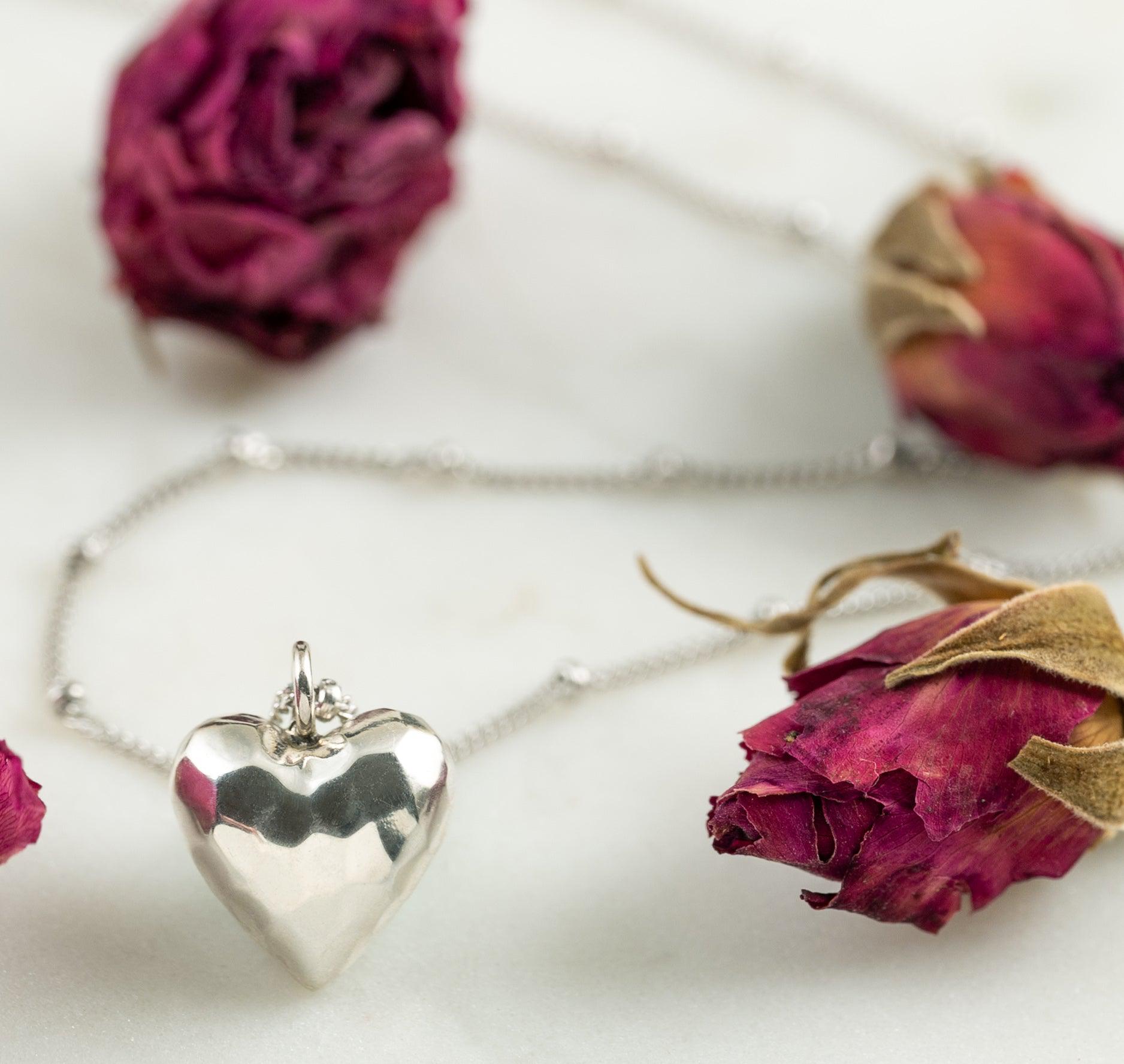 I Love You, Sterling Silver heart necklace on satellite chain