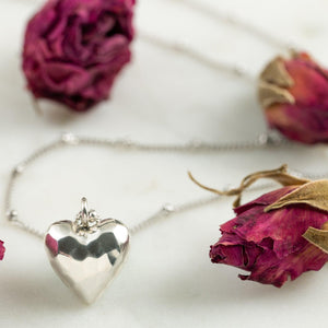 I Love You, Sterling Silver heart necklace on satellite chain