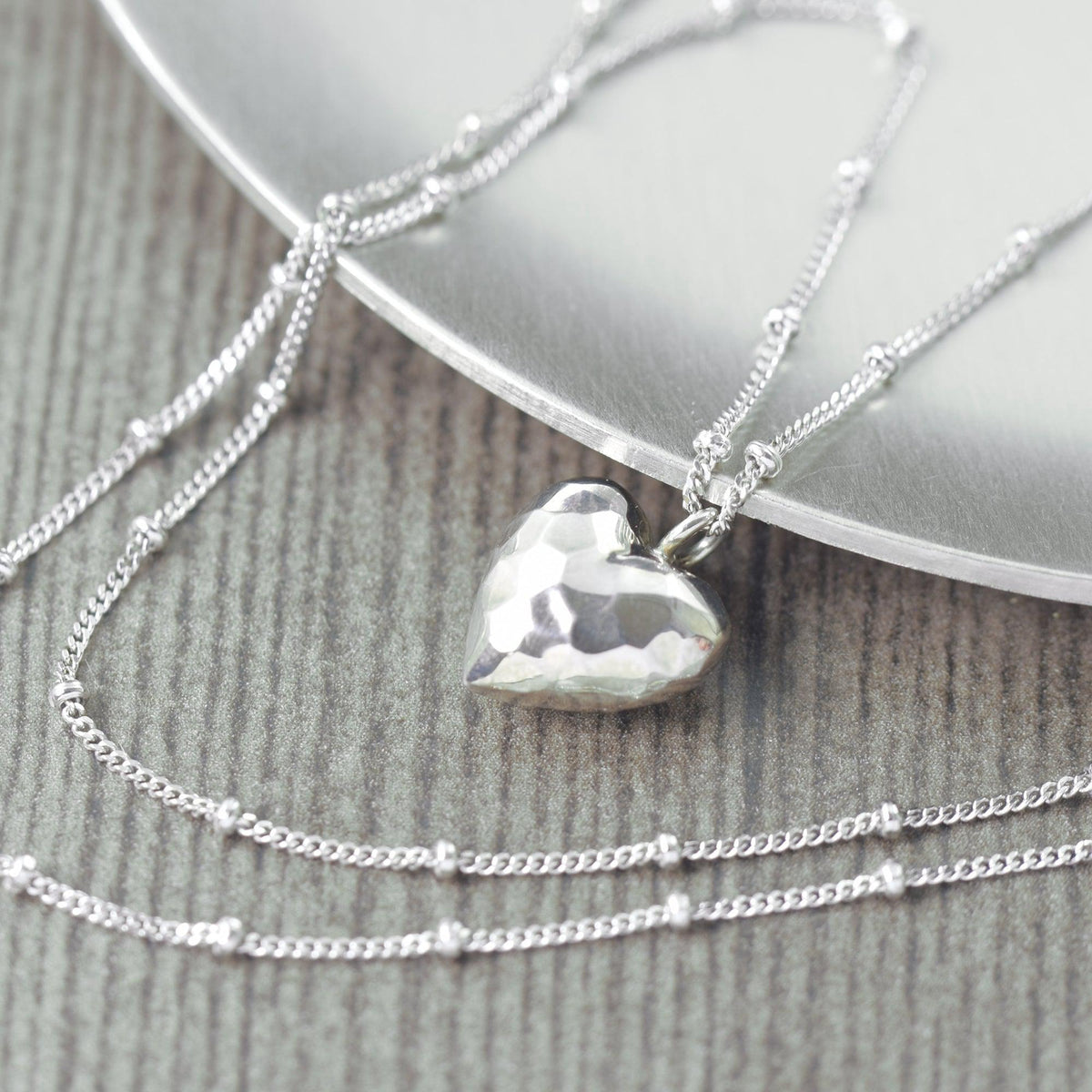 I Love You, Sterling Silver heart necklace on satellite chain