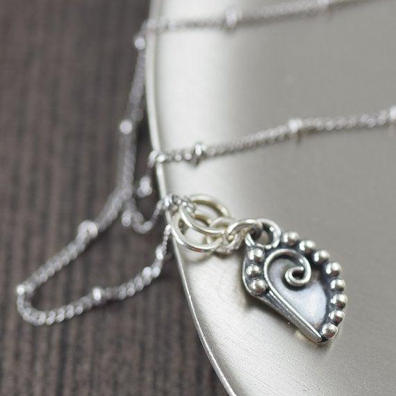 Leaf pendant on sterling silver satellite chain, bali inspired botanical gardening jewelry gift