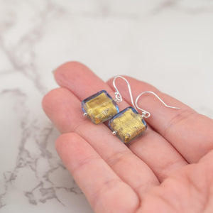 Light Golden Blue Murano glass earrings, Venetian Glass dangle earrings, gifts for her