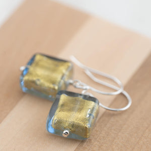 Light Golden Blue Murano glass earrings, Venetian Glass dangle earrings, gifts for her