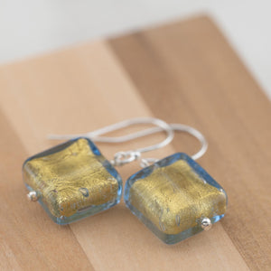 Light Golden Blue Murano glass earrings, Venetian Glass dangle earrings, gifts for her