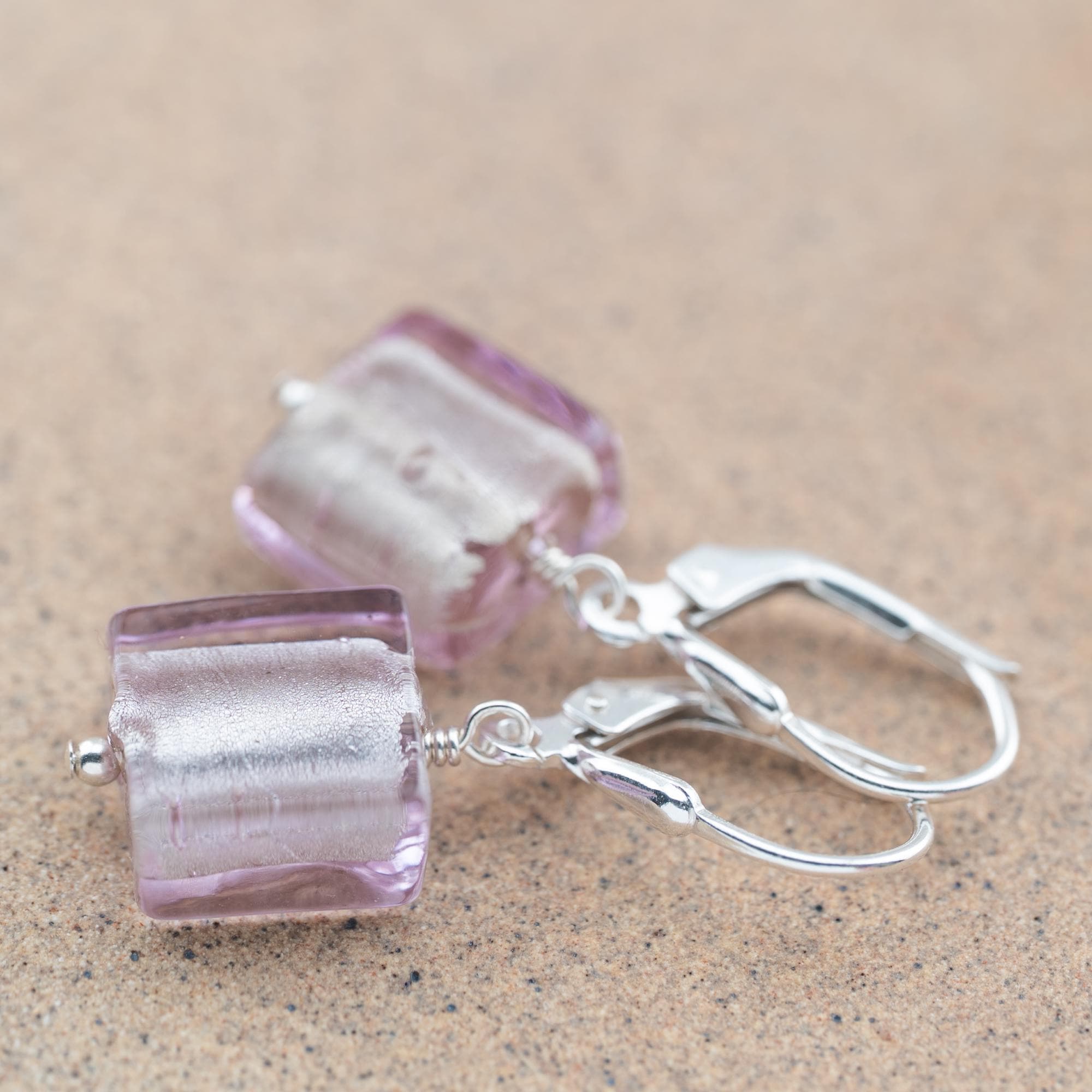 Light Lilac Murano glass earrings on sterling silver earwires, gifts for her