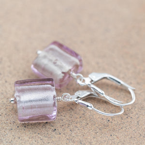 Light Lilac Murano glass earrings on sterling silver earwires, gifts for her