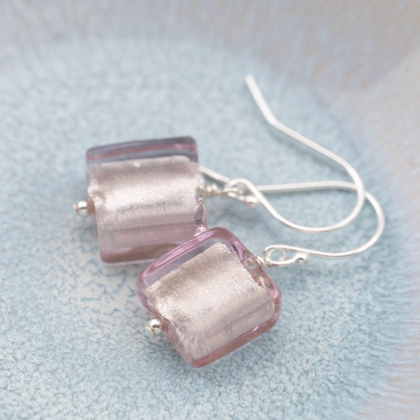 Light Lilac Murano glass earrings on sterling silver earwires, gifts for her