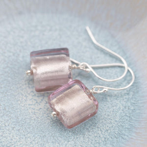 Light Lilac Murano glass earrings on sterling silver earwires, gifts for her
