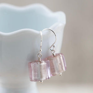 Light Lilac Murano glass earrings on sterling silver earwires, gifts for her