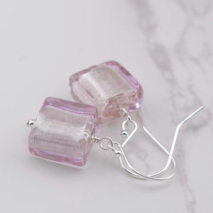 Light Lilac Murano glass earrings on sterling silver earwires, gifts for her