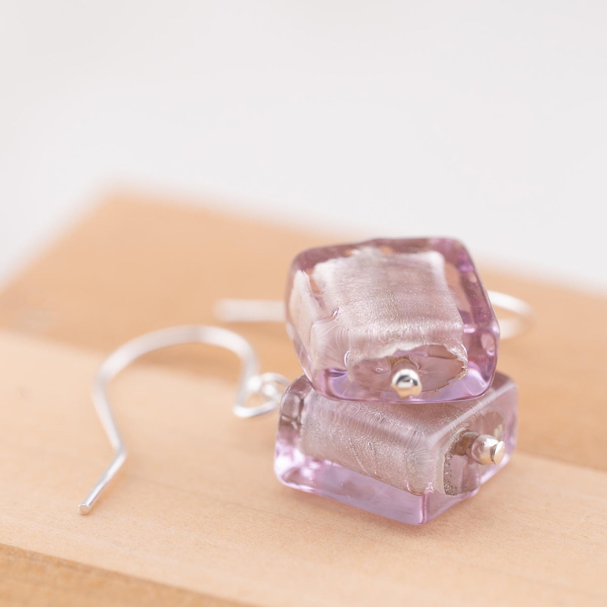 Light Lilac Murano glass earrings on sterling silver earwires, gifts for her