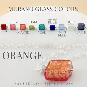 Murano glass pendant necklace in Red, Orange, Green, or Ruby Pink on sterling silver chain